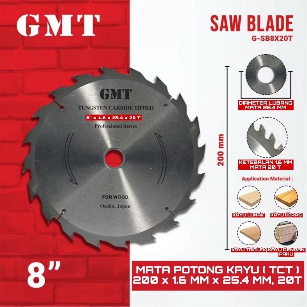 Mata Potong Circle Gergaji Kayu 8 Inch 20 T | Sirkel GMT 8 x 20 T Circular Saw Blade Mata Potong Kay