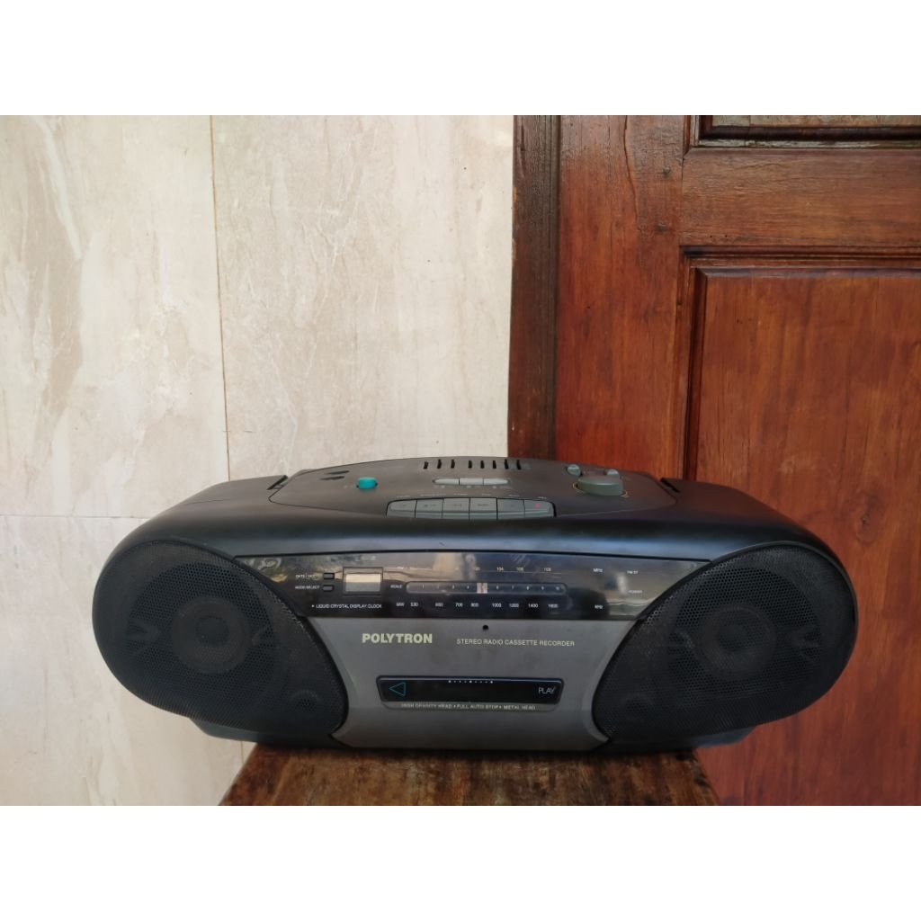 radio polytron kapsul type 602 radio dan aux normal warna hitam tutup tape warna grey
