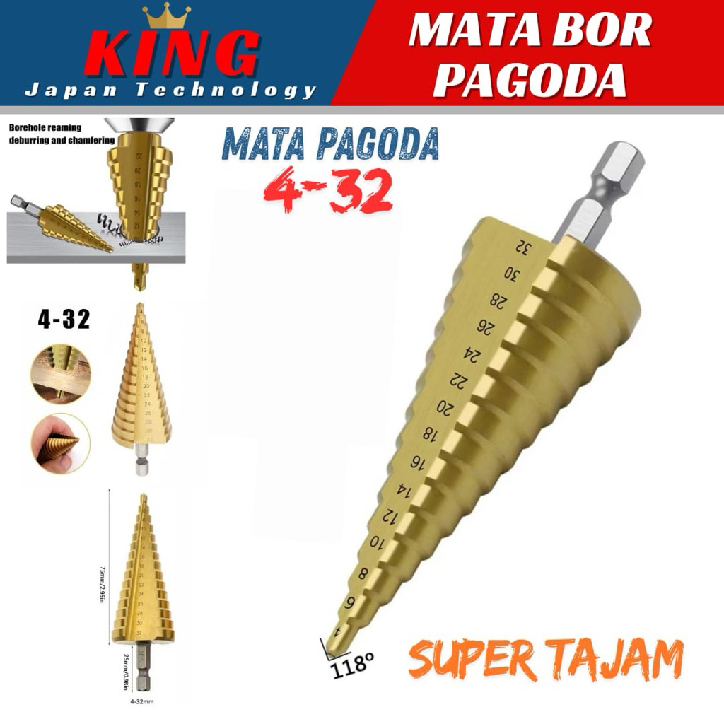 KING Mata Bor Pagoda Tajam & Awet Ukuran Lengkap 4-32mm kualitas terbaik