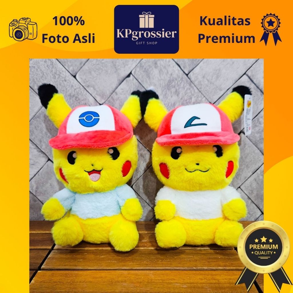 Boneka Pokemon Pikachu Pakai Topi Trainer Ash Ketchum Lucu Halus Lembut 25 cm