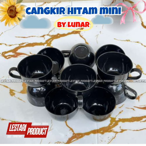 ( 12 PCS ) CANGKIR PLASTIK HITAM MINI LUNAR | CANGKIR TEH | CANGKIR KOPI | CANGKIR MINI | CANGKIR PL
