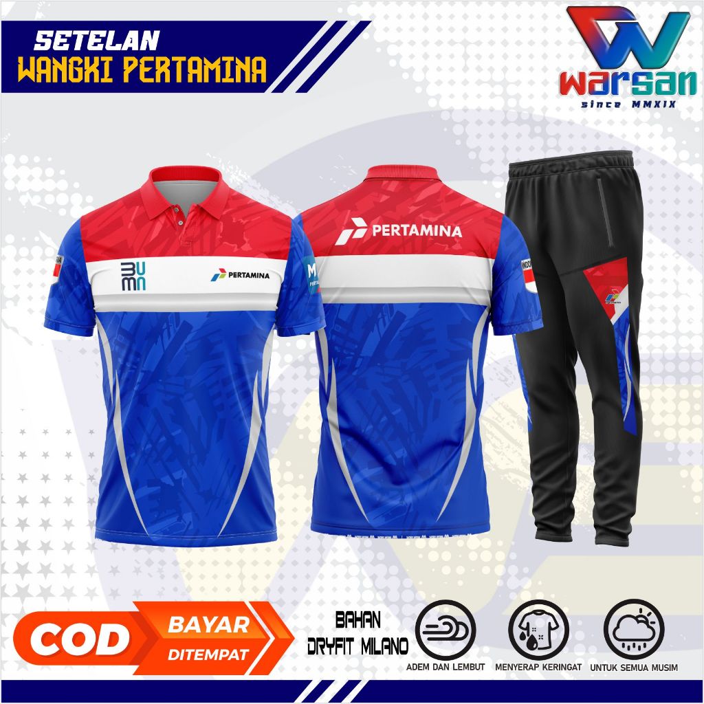 SERAGAM OLAHRAGA PERTAMINA / SETELAN PERTAMINA / JERSEY WANGKI PERTAMINA SET / KAOS POLO PERTAMINA