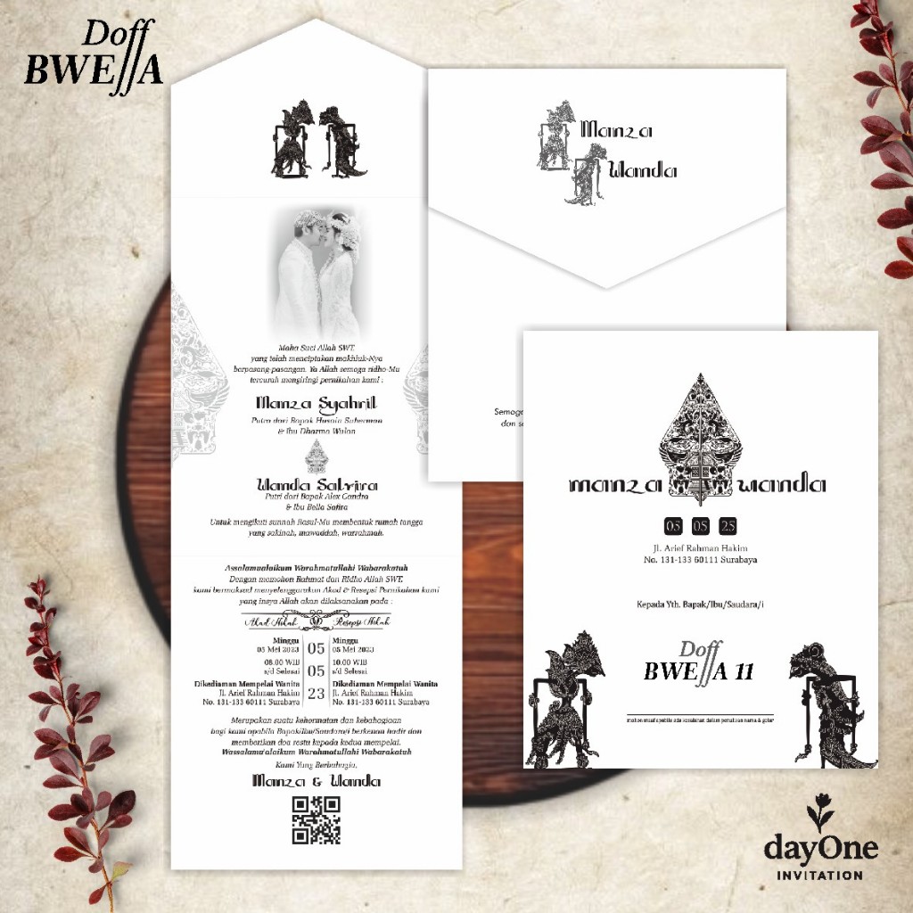 UNDANGAN PERNIKAHAN AESTHETIC SEMI AMPLOP - UNDANGAN CUSTOM FOTO ELEGANT HITAM PUTIH - DOFF BWE