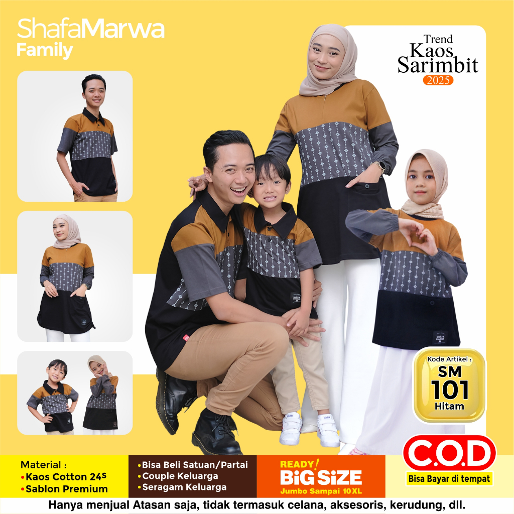 Shafa Marwa Kaos Sarimbit Keluarga Original -  Baju Couple Atasan Tunik Family Set SM101 Hitam