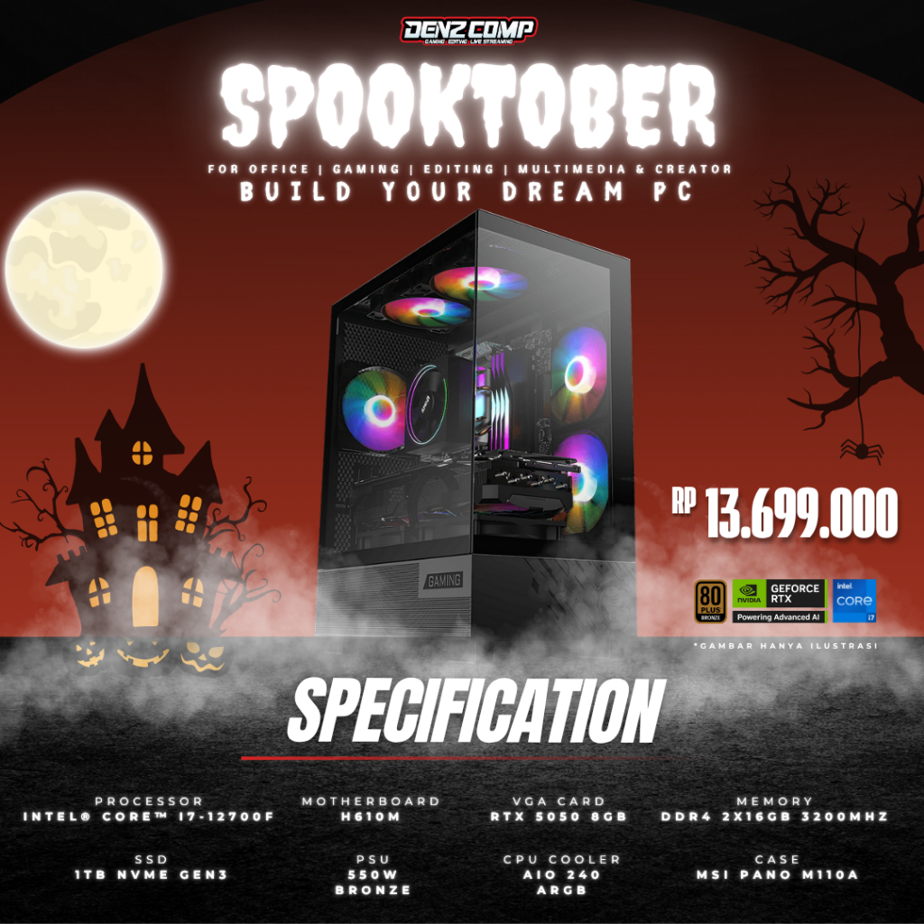 SPOOKTOBER PC GAMING - INTEL CORE i7 12700F | RTX 5050 8GB | NVMe 1TB | DDR4 32GB | AIO 240 - CUSTOM