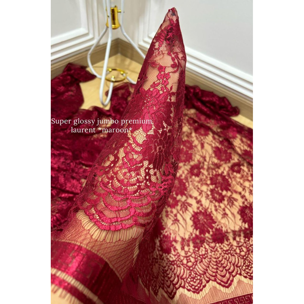 kain kebaya kain metalik super glosy jumbo premium lace laurent double pinggiran / kain kebaya moder