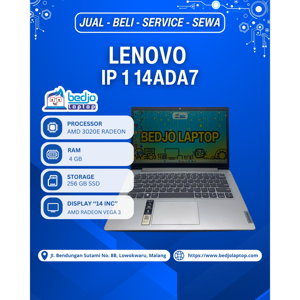 Laptop Lenovo IP 1 14ADA7 TERJANGKAU Laptop Lenovo AMD 3020E RADEON, Laptop Lenovo Second SSD 256GB 
