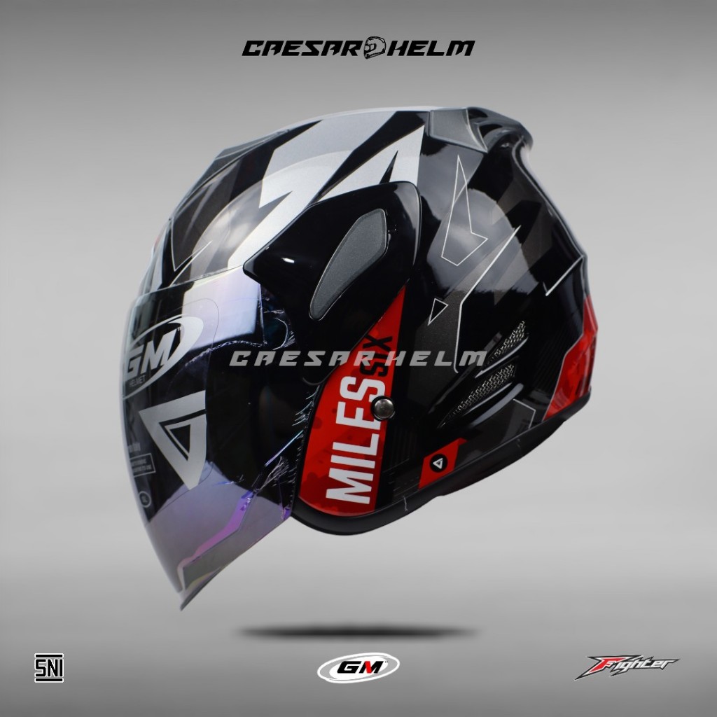 GM Fighter SR Motif Six Miles - Black/Red - Helm Half Face