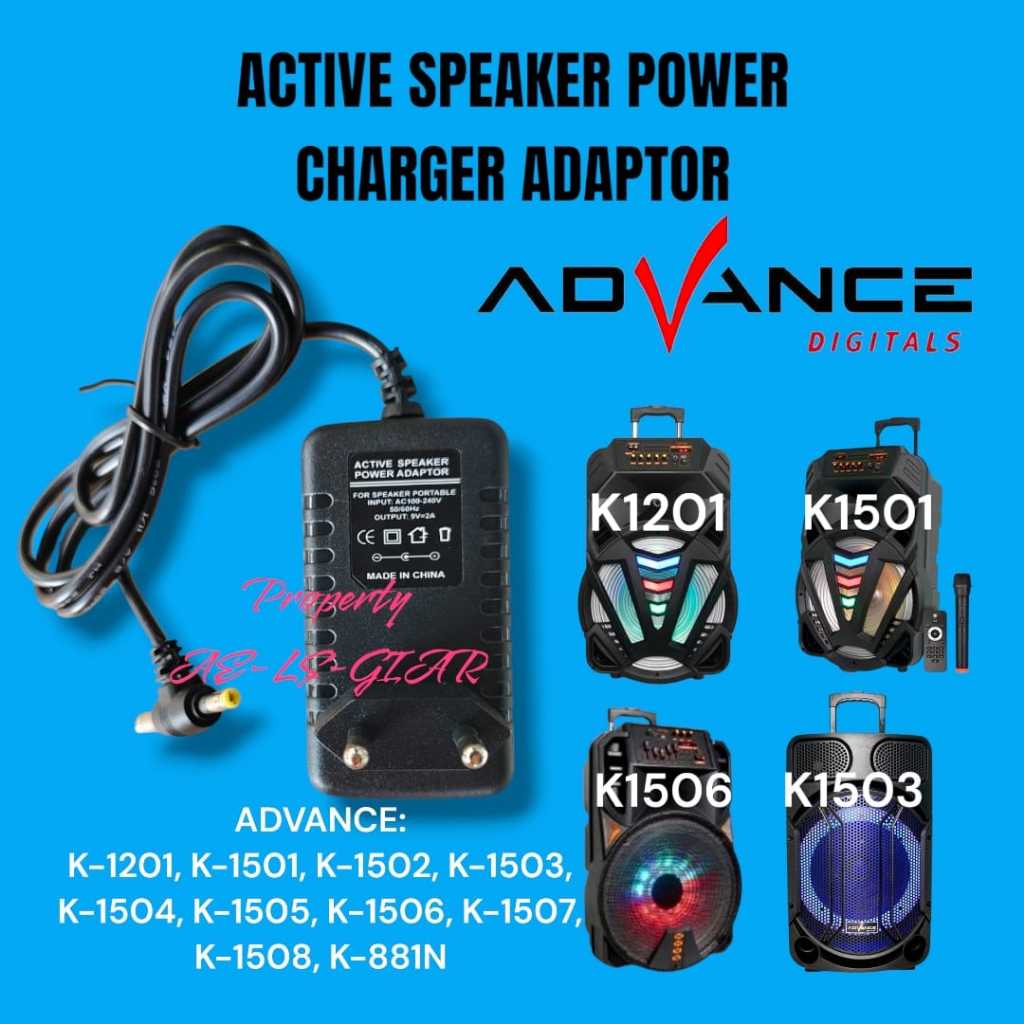 ADAPTOR CHARGER SPEAKER AKTIF PORTABLE ADVANCE  CARGER ADAPTER K 1201 1501 1502 1503 1504 1505 1506 