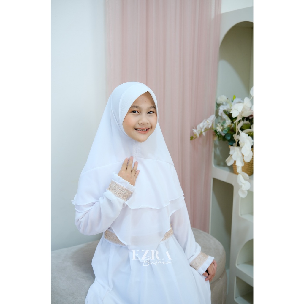 Almira Kids Fashion Gamis Anak Perempuan Umur 5-13 Tahun Bahan Ceruty Babbydoll Mix Renda Cantik Pak