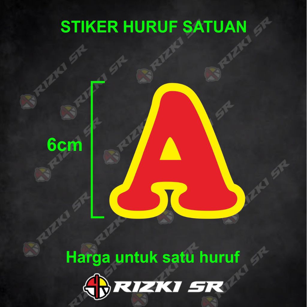 stiker huruf a-z 2warna tinggi 6cm cutting gerobak jualan etalase kaca