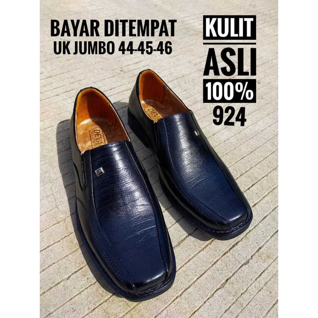 sepatu  devano pantofel pria kulit asli sepatu kulit asli big size  jumbo 44 45 46 hitam pria