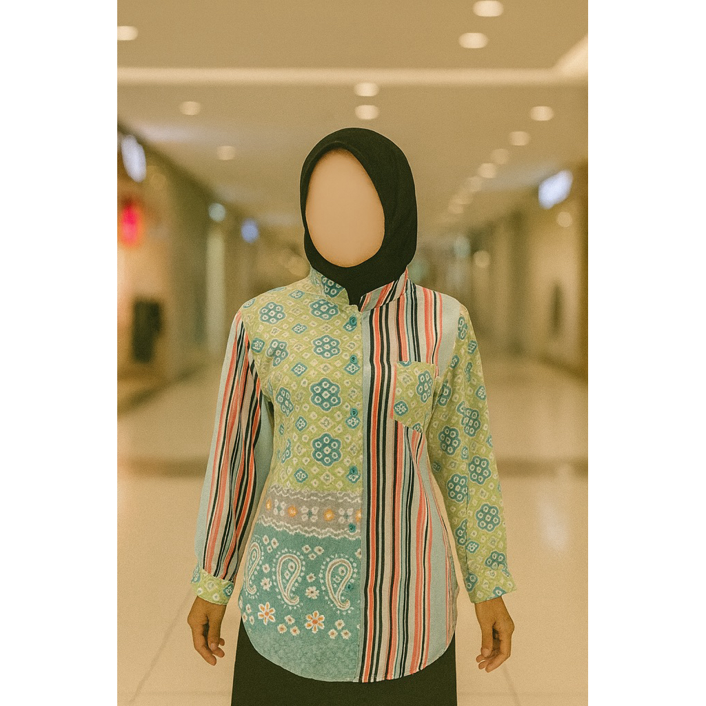 Tunik Kancing Jumputan Palembang | Kombinasi Katun dan Polkadot Baby Codoray