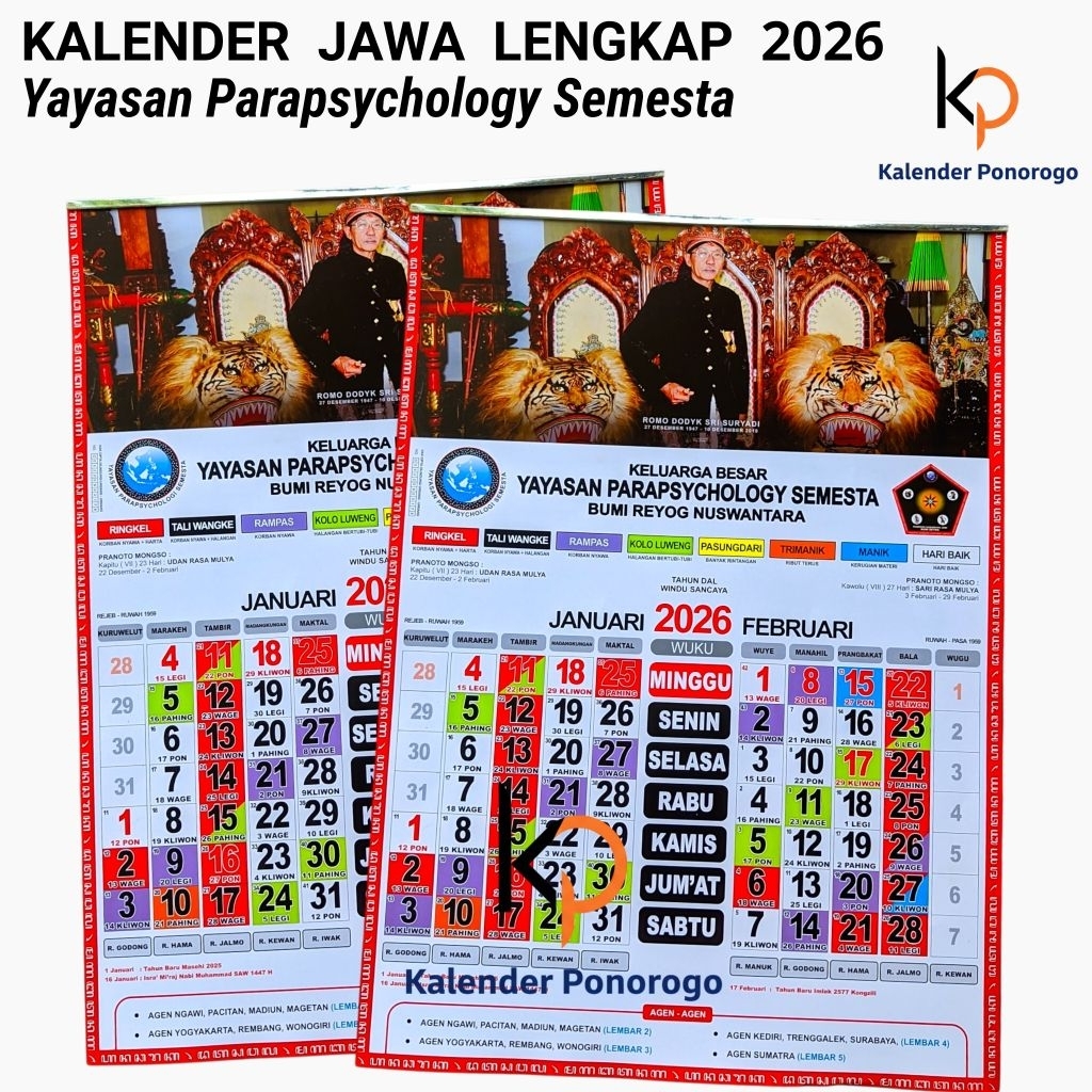 Kalender 2026 Kalender Jawa Lengkap Tahun 2026 / Kalender Yayasan Parapsychology Semesta / Kalender 
