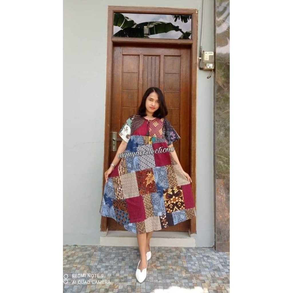 Daster perca kain sambung jumbo resleting depan busui