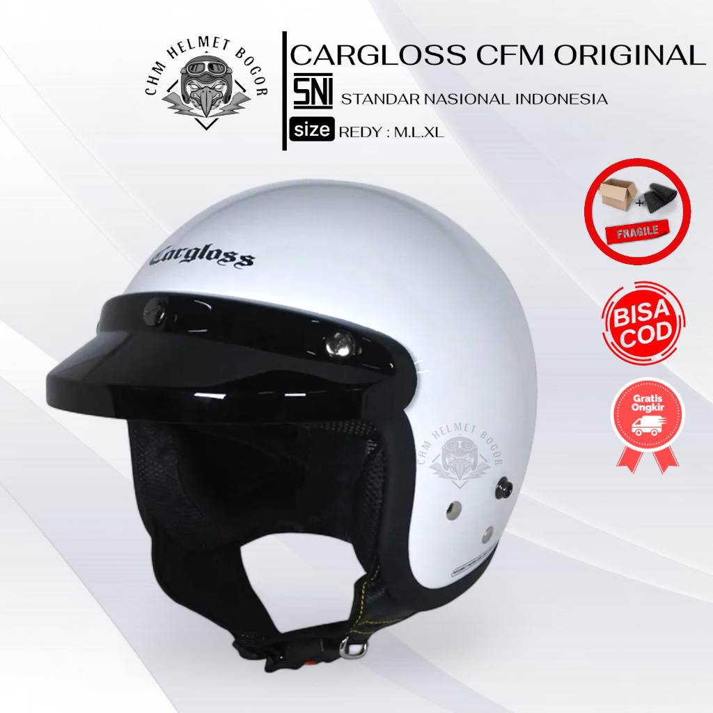 HELM CARGLOSS CFM WHITE PUTIH | HELM RETRO ORIGINAL