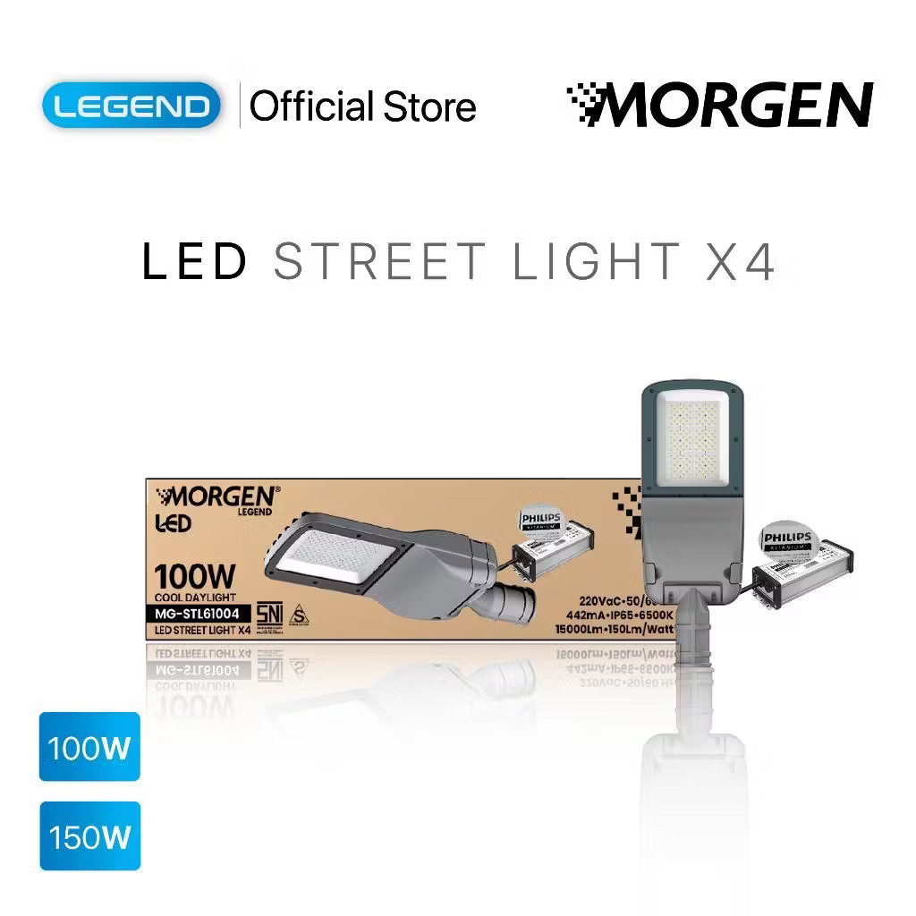Lampu jalan led Morgen 100 150 W Watt Pju driver Philips 100W 150W Streeth Light X4