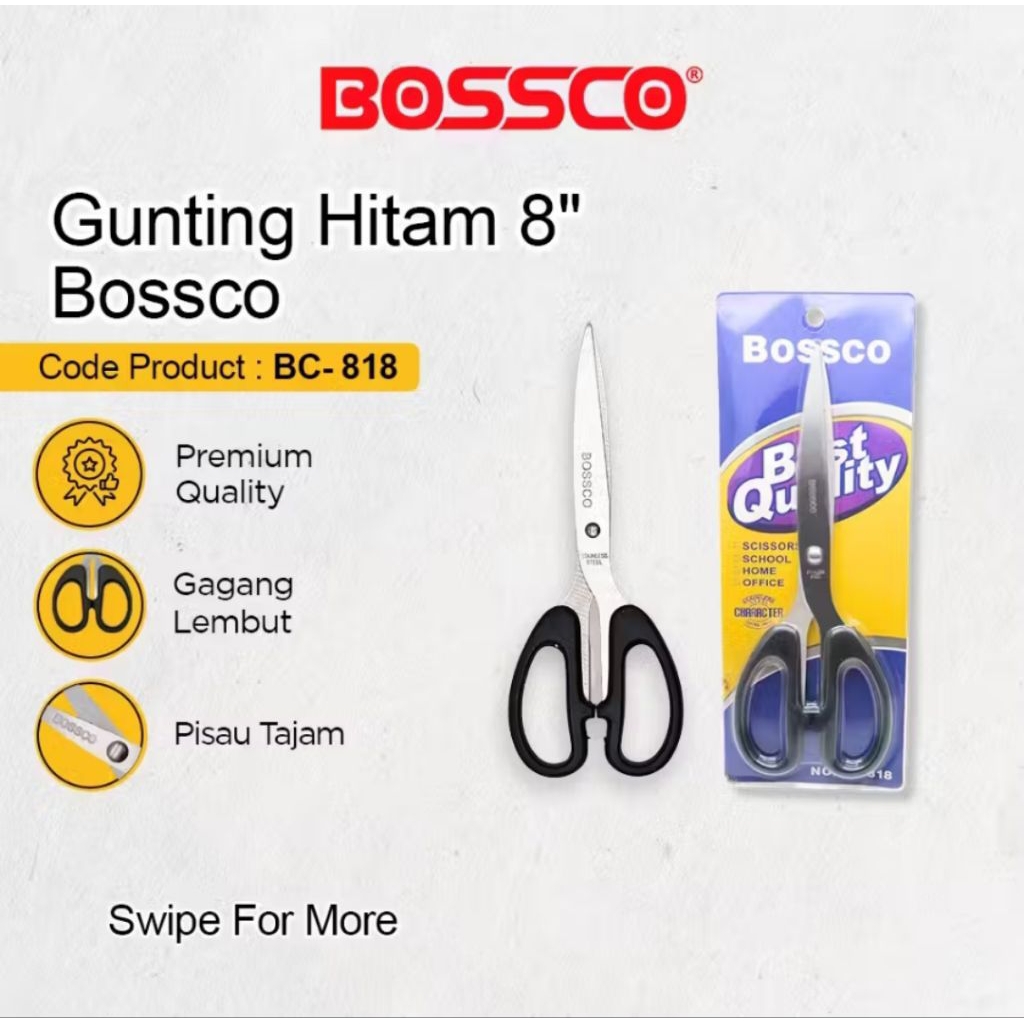 Gunting Kertas Besar BOSSCO Kokoh, Tajam dan Kuat type BC-818