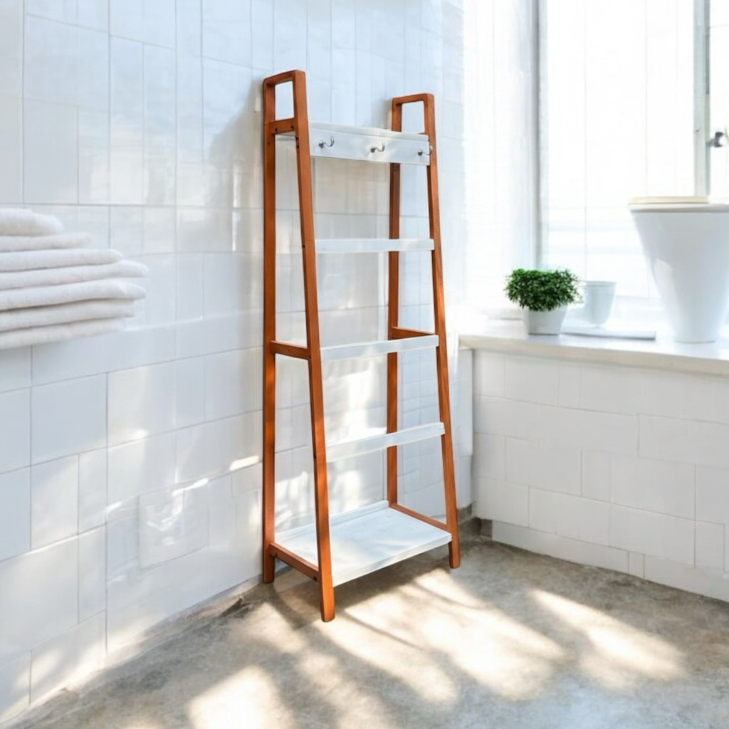 Rak Mukena Sajadah Peci Minimalis Kayu – Rak Serbaguna Model Tangga Modern untuk Mushola & Kamar