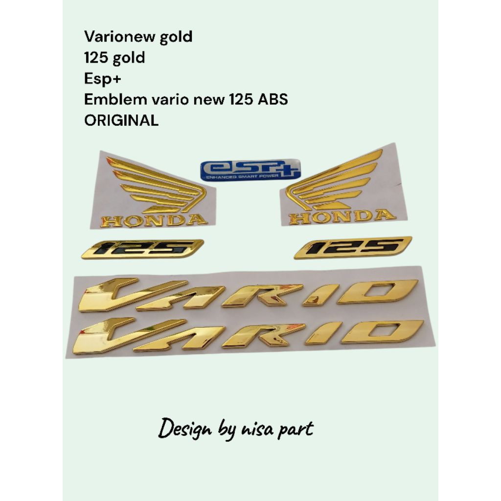 emblem vario new gold spasang+sayap garuda gold+emblem tulisan 125 gold+esp biru