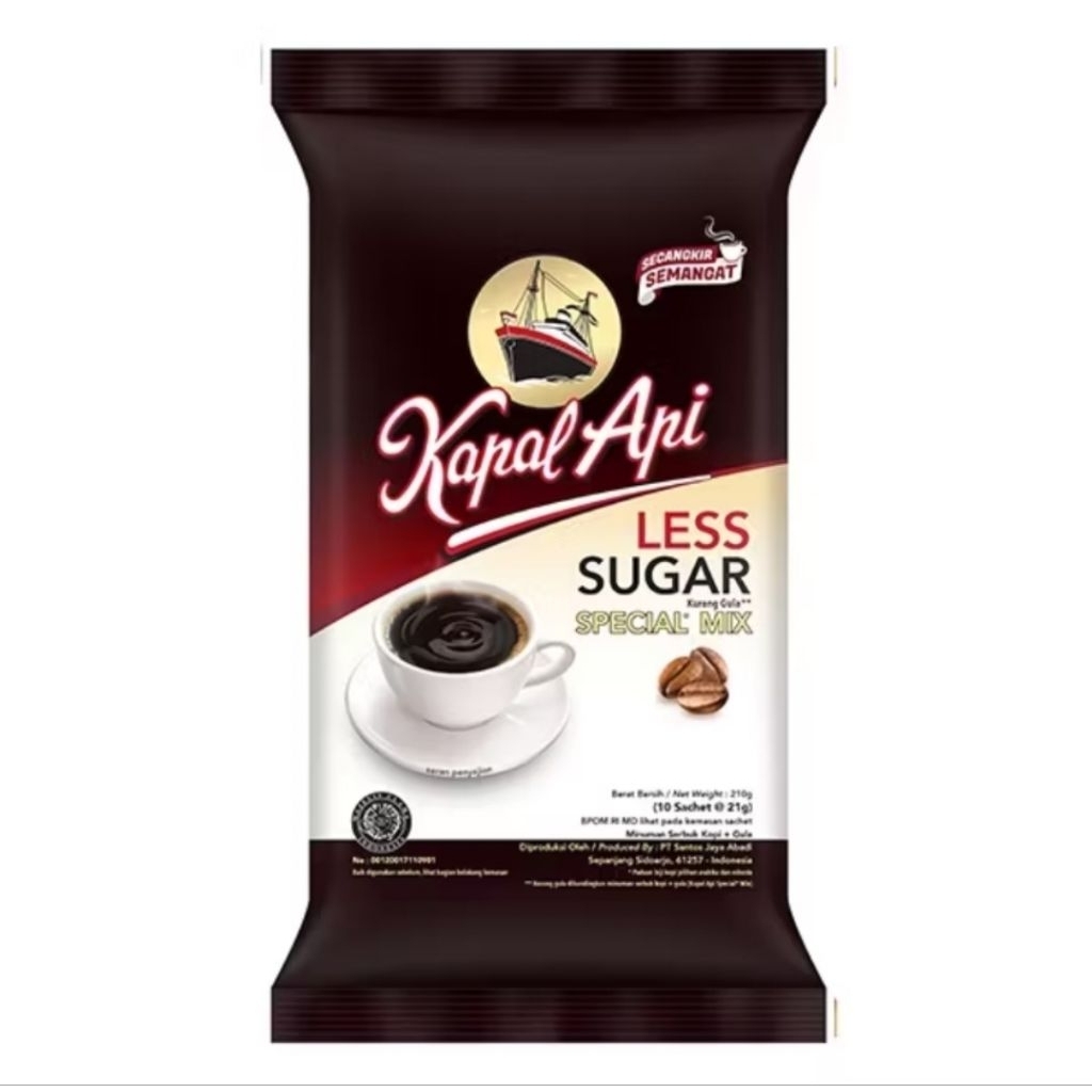 Kopi Kapal api Less Sugar, Kopi Hitam. Isi 10'