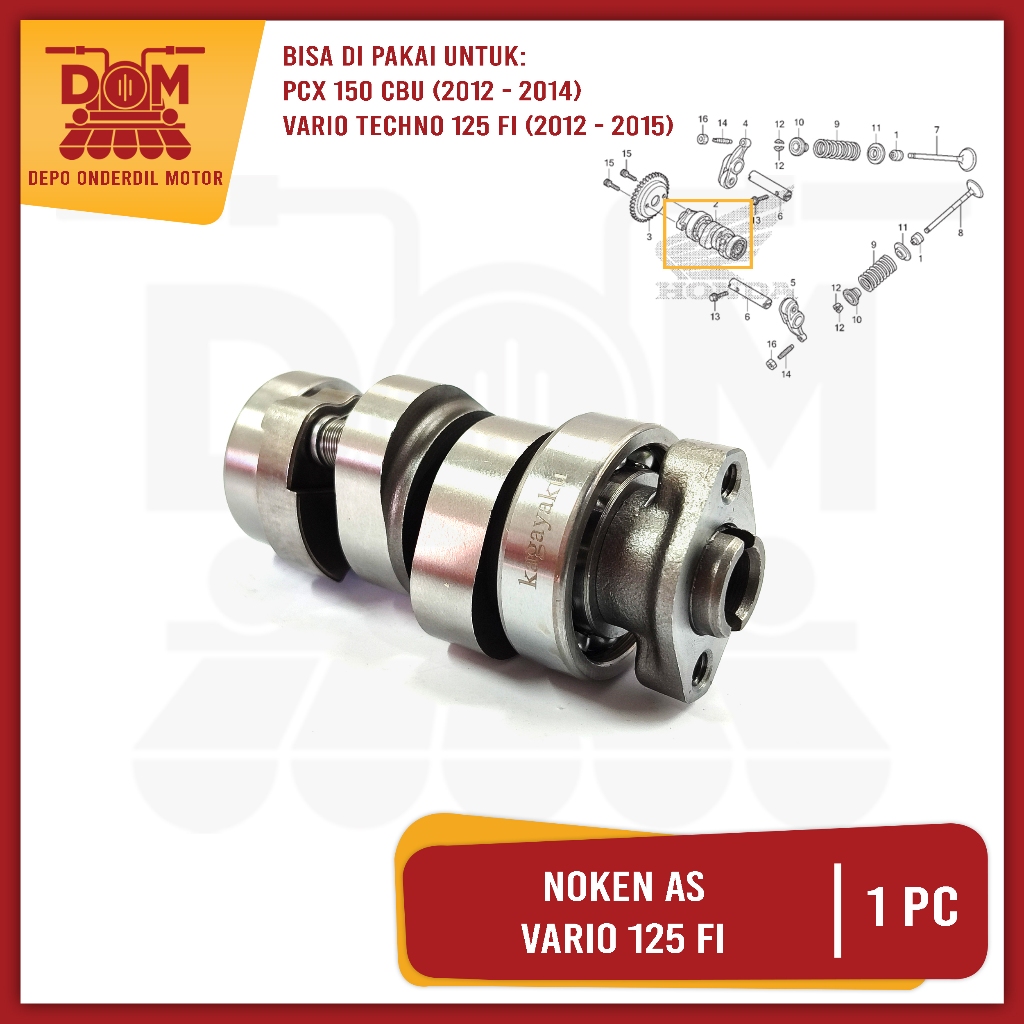 Noken As Vario 125 Fi (KAGAYAKU) Noken As Camshaft Comp + Bearing Honda Vario Techno 125 Fi