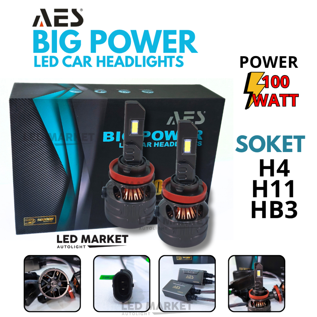 AES H4 H11 HB3 AES BIG POWER 100 WATT TURBO P5 LED CAR HEADLIGHT ORIGINAL PREMIUM