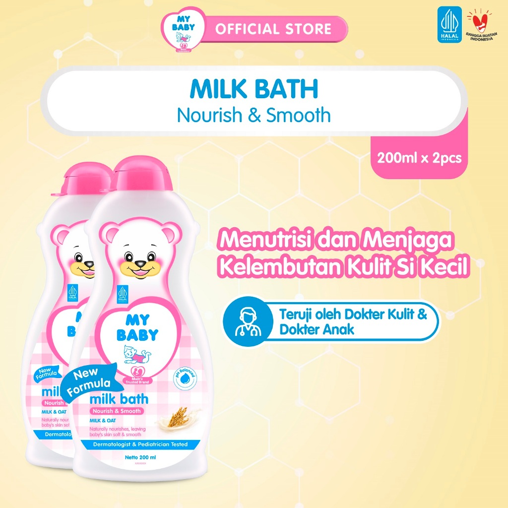 MY BABY Milk Bath Nourish & Smooth [200 mL / 2 pcs] - Sabun Cair Bayi Susu & Gandum - Exp: 10.2027