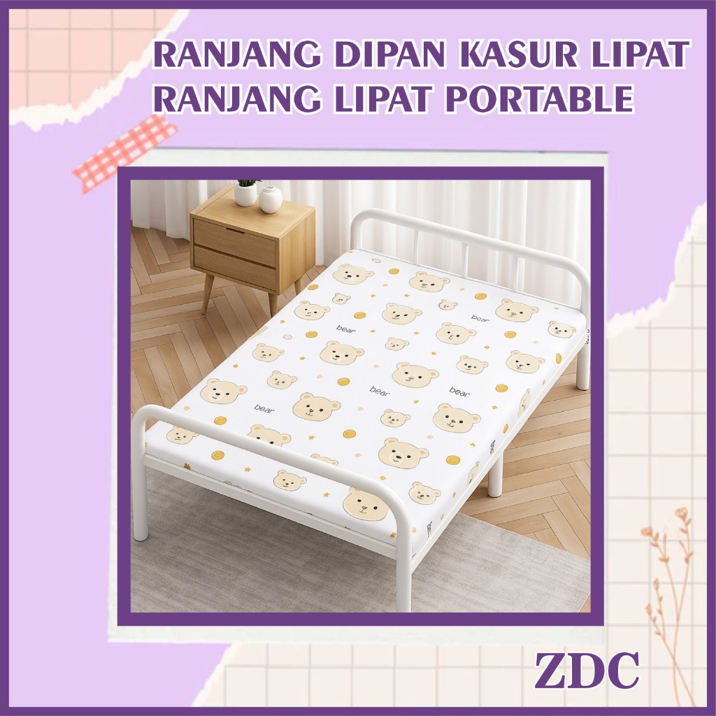Ranjang Dipan Kasur ZDC Bahan Besi Lipat Portable Bed Single Ukuran 75Cm dan 100Cm DS88