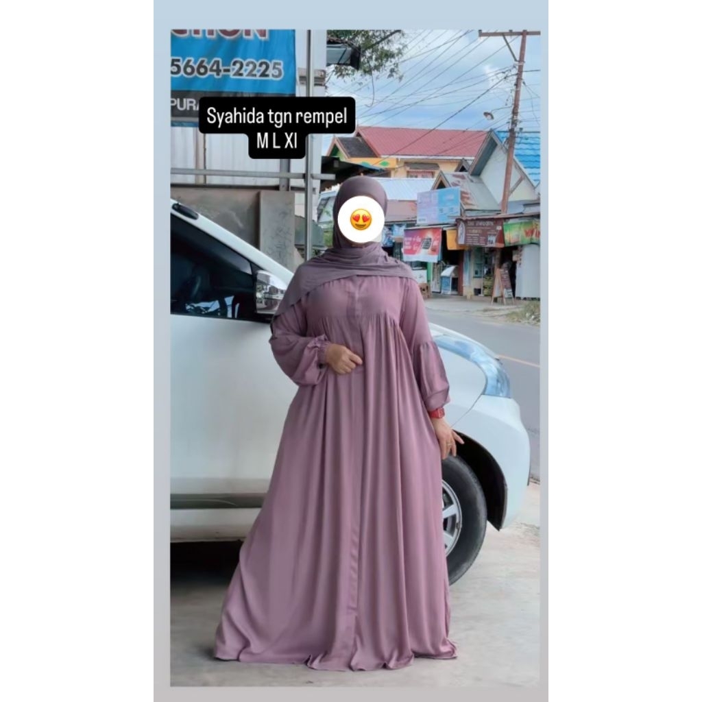 Gamis Syahida Polos Tangan Rempel