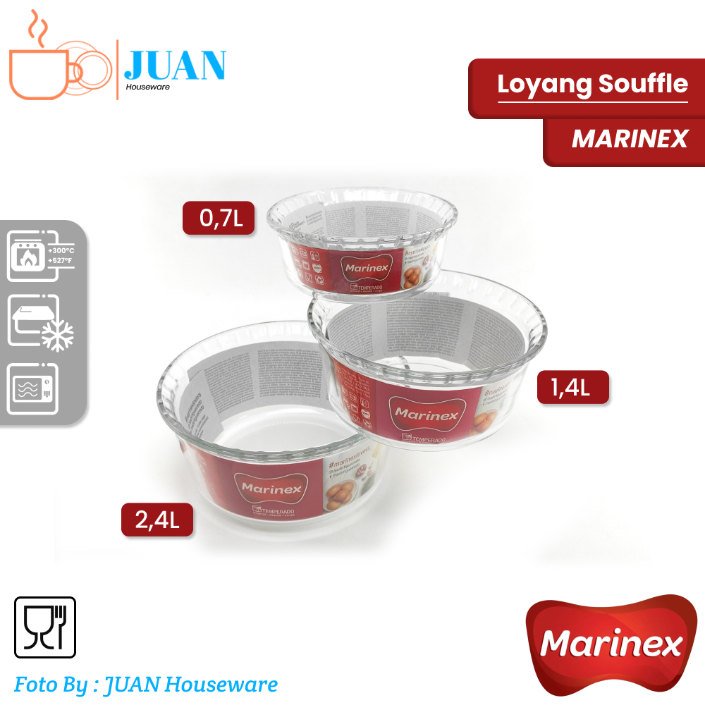 Loyang Kaca Bulat Tahan Panas Souffle 0,7L/1,4L/2,4L Marinex / Microwave safe / Oven Safe