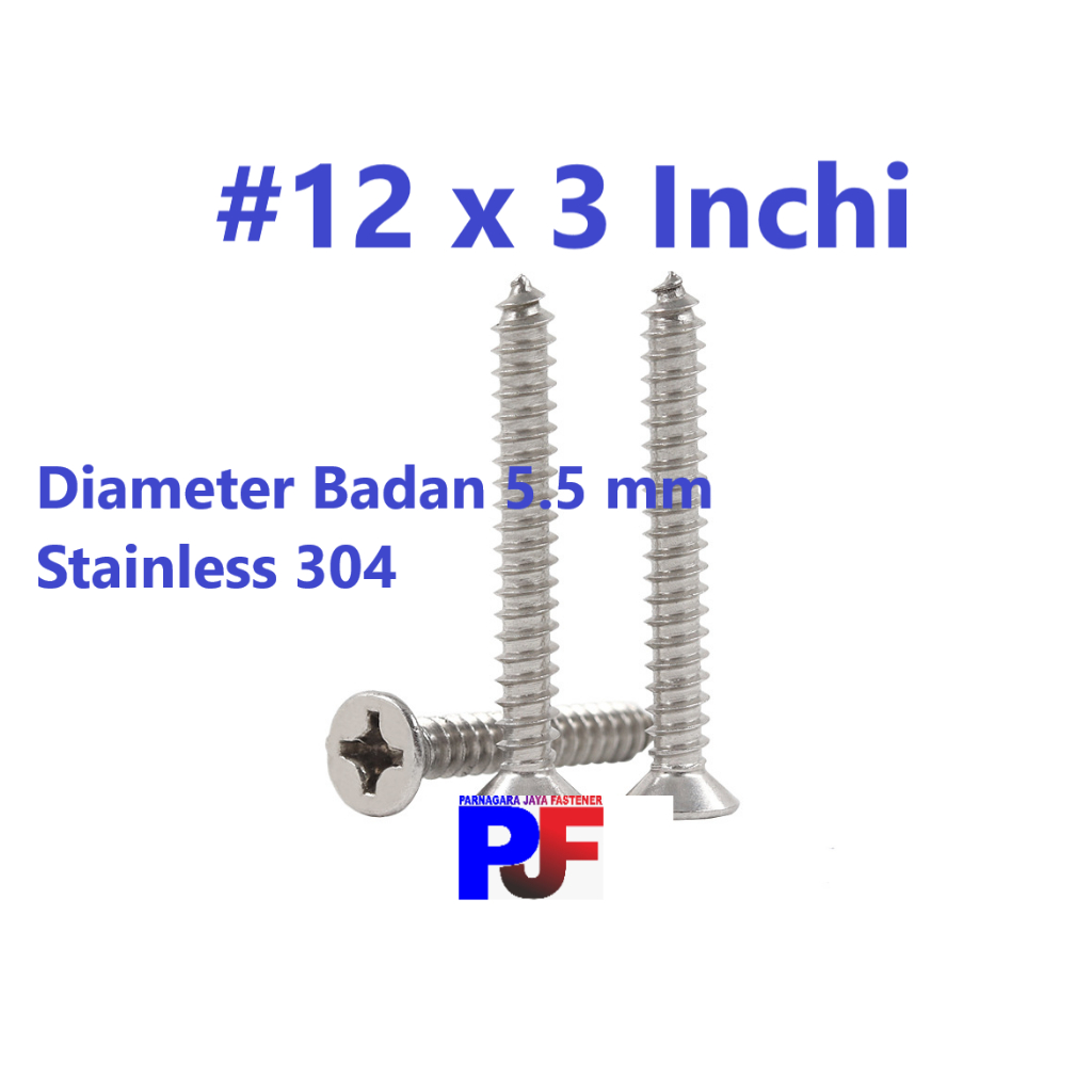 Sekrup Tapping Stainless 12 x 3   / Tapping FH Stainless 304