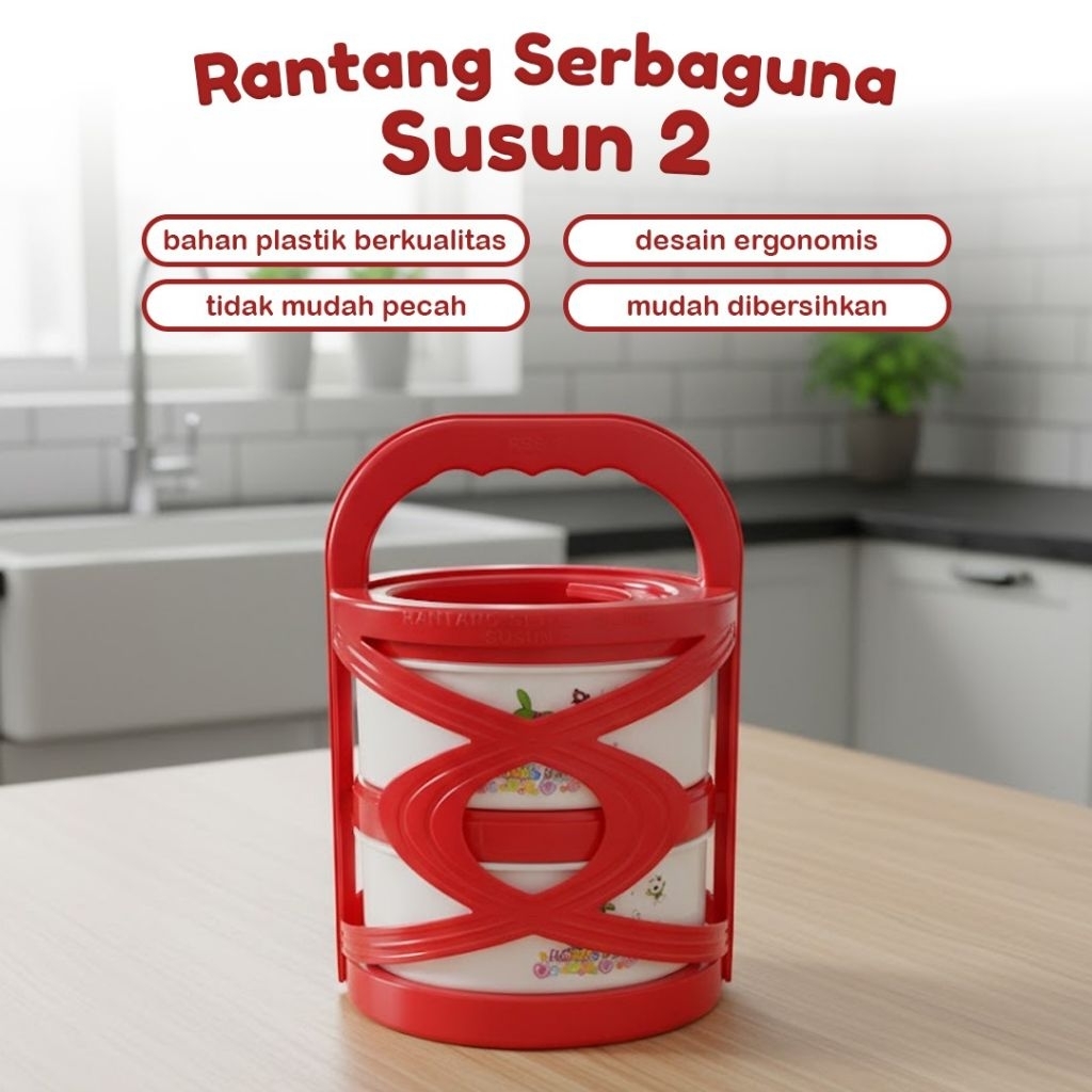 Rantang 2 susun / Rantang makanan / Rantang susun plastik / Rantang makanan susun 2  / Kokoh / Termu
