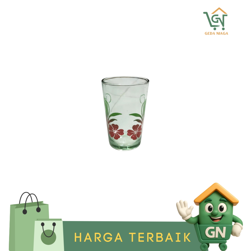 Gelas Kaca Satu Set / Gelas Kaca Motif Kembang Isi 6 PCS