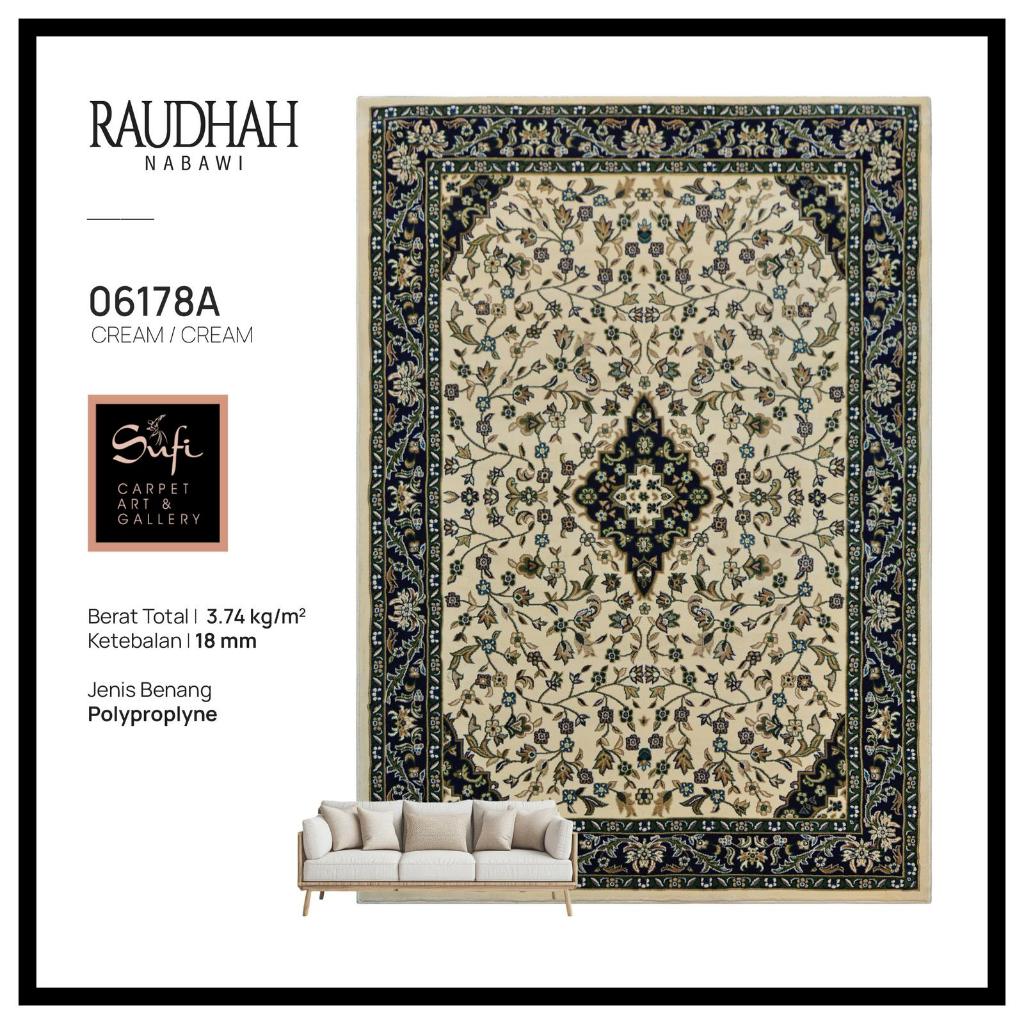 Karpet Lantai Jumbo Permadani Klasik Raudah Tebal Mewah Design Turki Raudhah Nabawi Cream