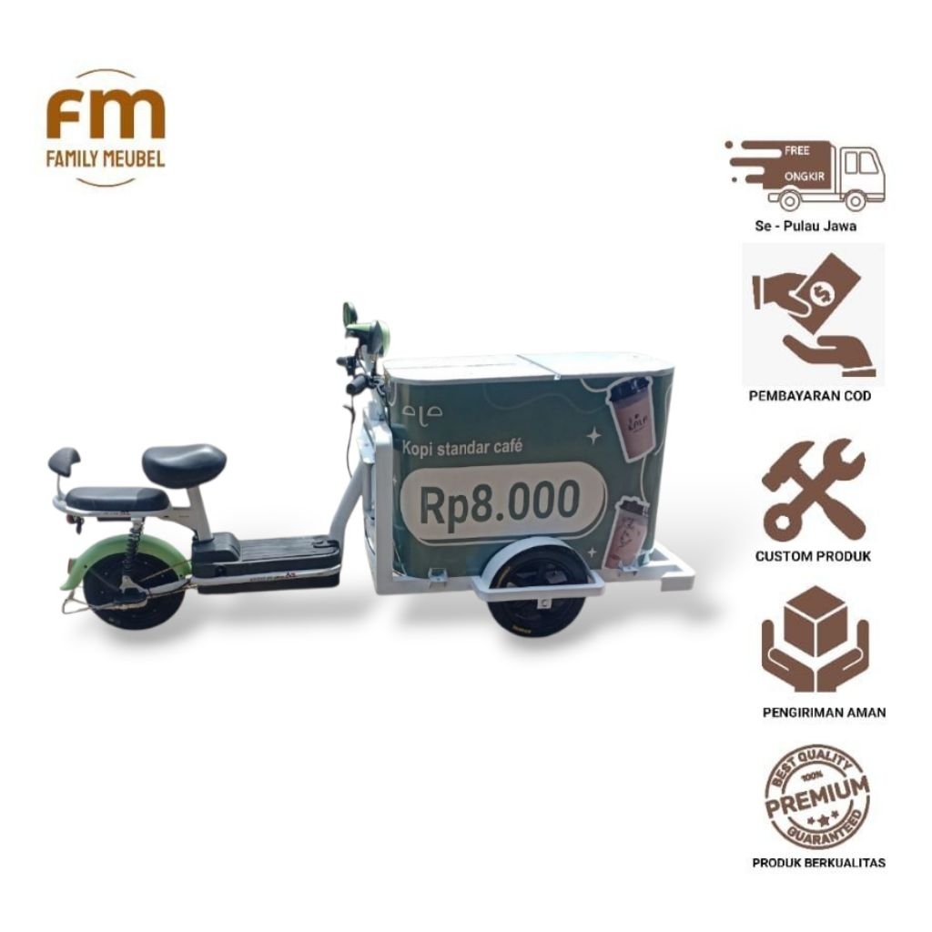 Gerobak sepeda listrik,  Gerobak kopi sepeda listrik , Gerobak jualan sepeda listrik