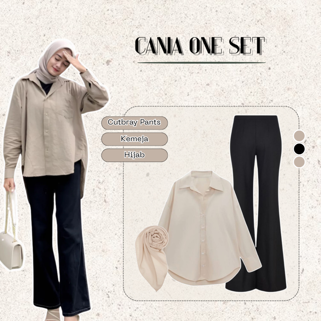 Setelan Wanita Kekinian || Outfit  One Set Kerja (kemeja + Celana Cutbray + Bella Square) OOTD Hijab