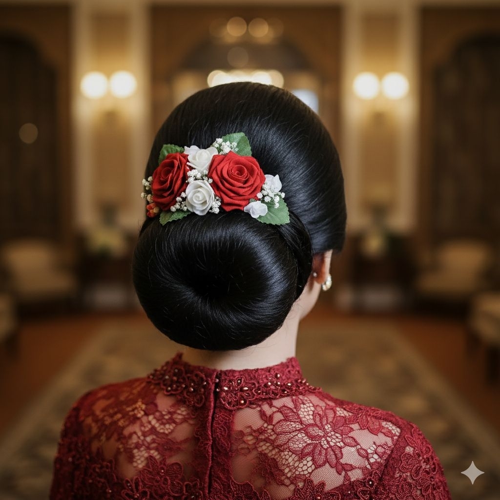 ​Tusuk Sanggul Bunga Mawar Merah Putih Imitasi | Aksesori Rambut Kebaya Modern