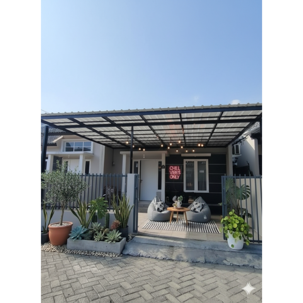Kanopi Glow Up Teras: Rumah Auto Rasa Cafe (Kanopi Baja Ringan Galvalume)