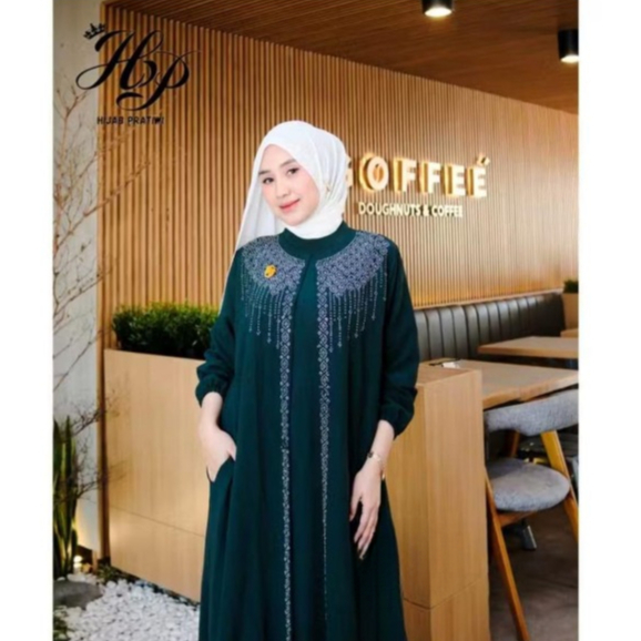 Gamis Pesta Kondangan Terbaru Amera Maxy BO Bahan Crinkle Mix Ceruty Babydoll Aplikasi Mutiara Swaro