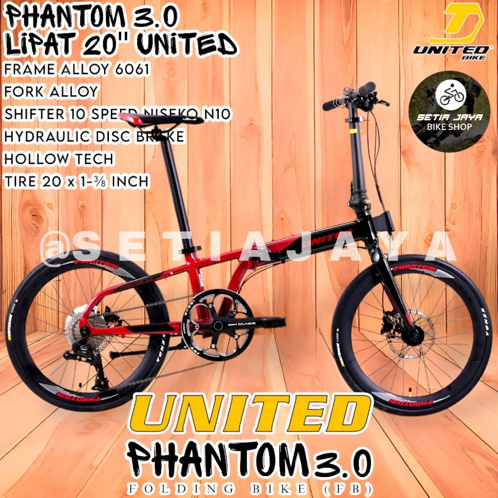 Sepeda Lipat 20 Inch UNITED PHANTOM 3.0 Frame Alloy, 10 Speed, Rem Hidrolik, Folding Bike New
