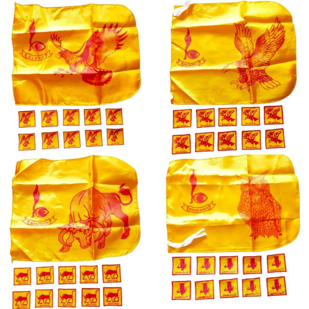 ( 1 Paket = 1 Bendera Regu + 10 Bet Regu ) REGU PRAMUKA KUNING Nama2 Nama Hewan untuk PUTRA