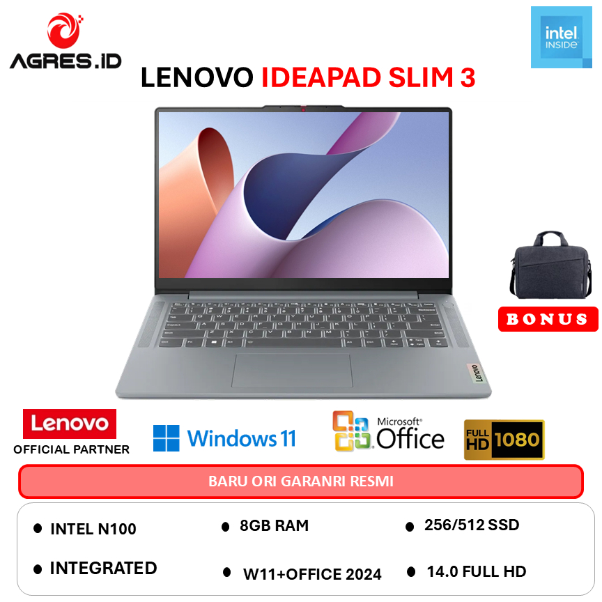LENOVO IDEAPAD SLIM 3 14 N100 8GB 512GB W11+OHS 14.0 2Y PREM GRY -62ID