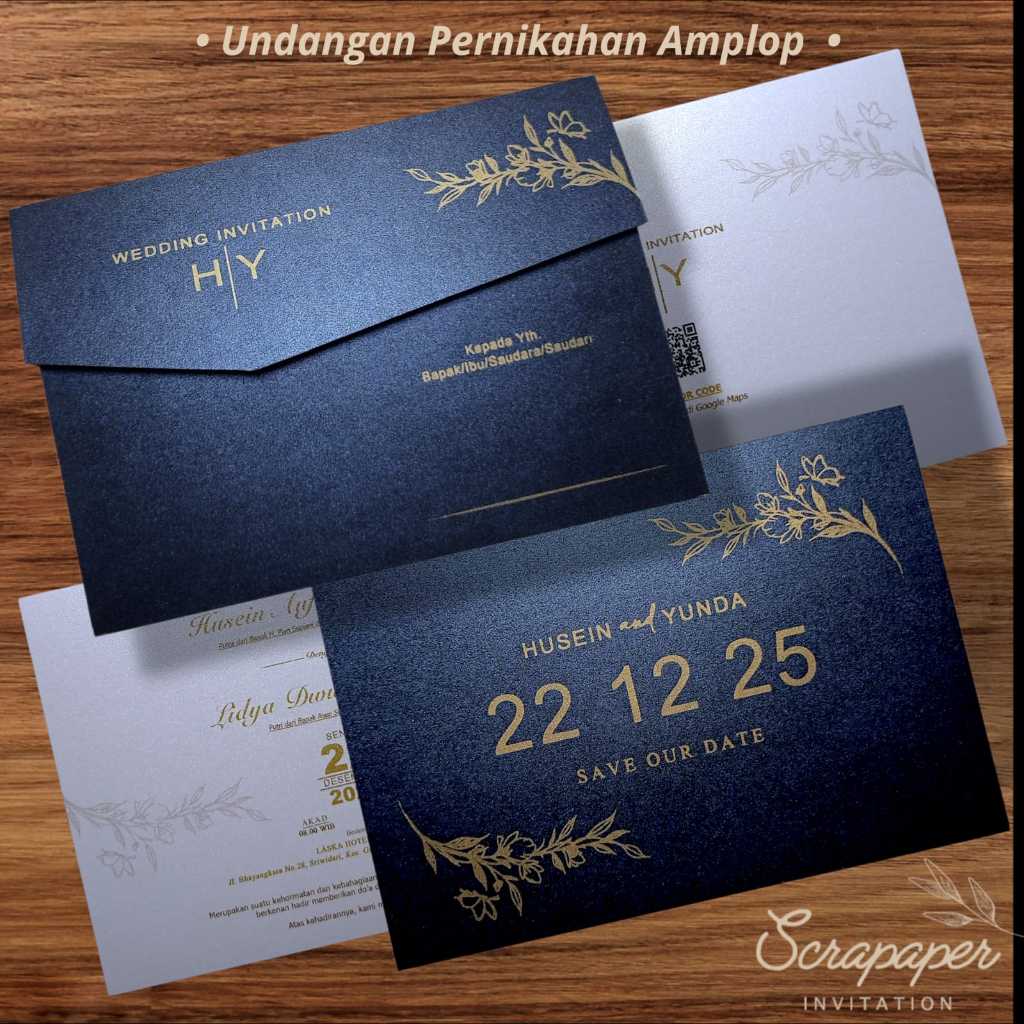 Undangan Pernikahan Amplop dan Isi Hardcover Simple Elegan Bahan Kertas Jasmine Berglitter
