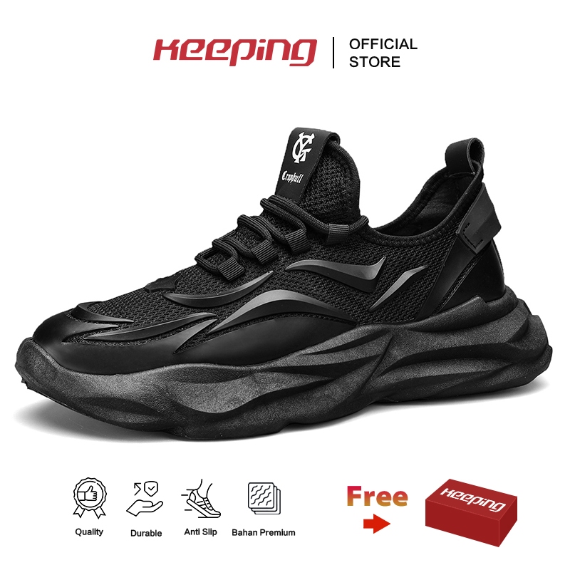 Keeping Sepatu Sneakers Pria Sepatu Cowok Sekolah Hitam Polos Sepatu Olahraga Lari Outdoor KSC303