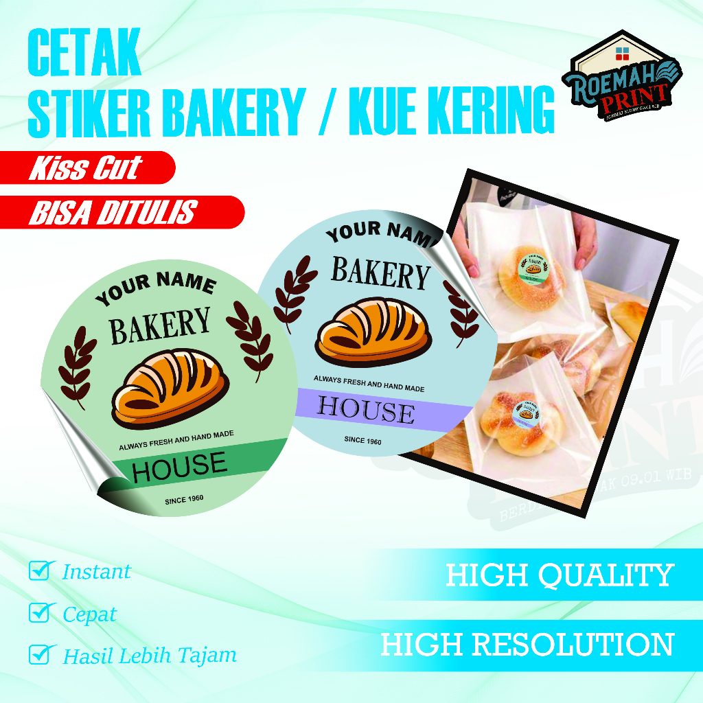 Cetak Stiker Kemasan Makanan | Roti | Kue Kering Custom Label HVS A3+ (Bulat)