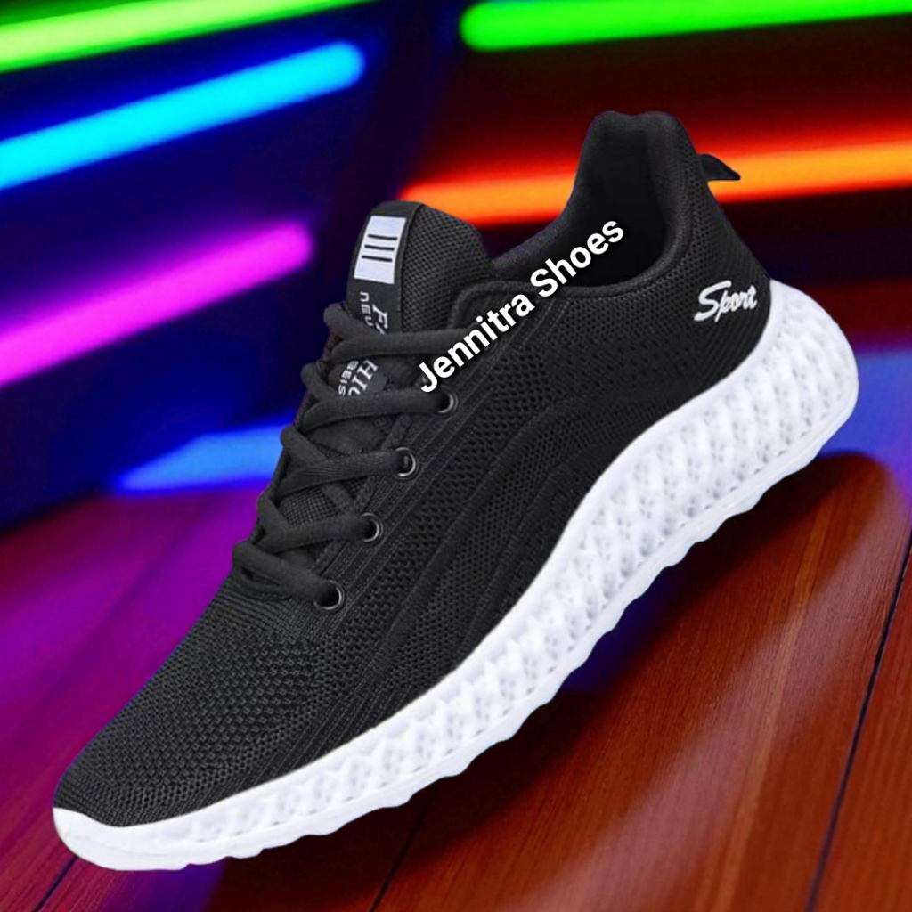 Sepatu sekolah wanita cewek pria cowok sneaker murah kekinian hitam polos full putih f9