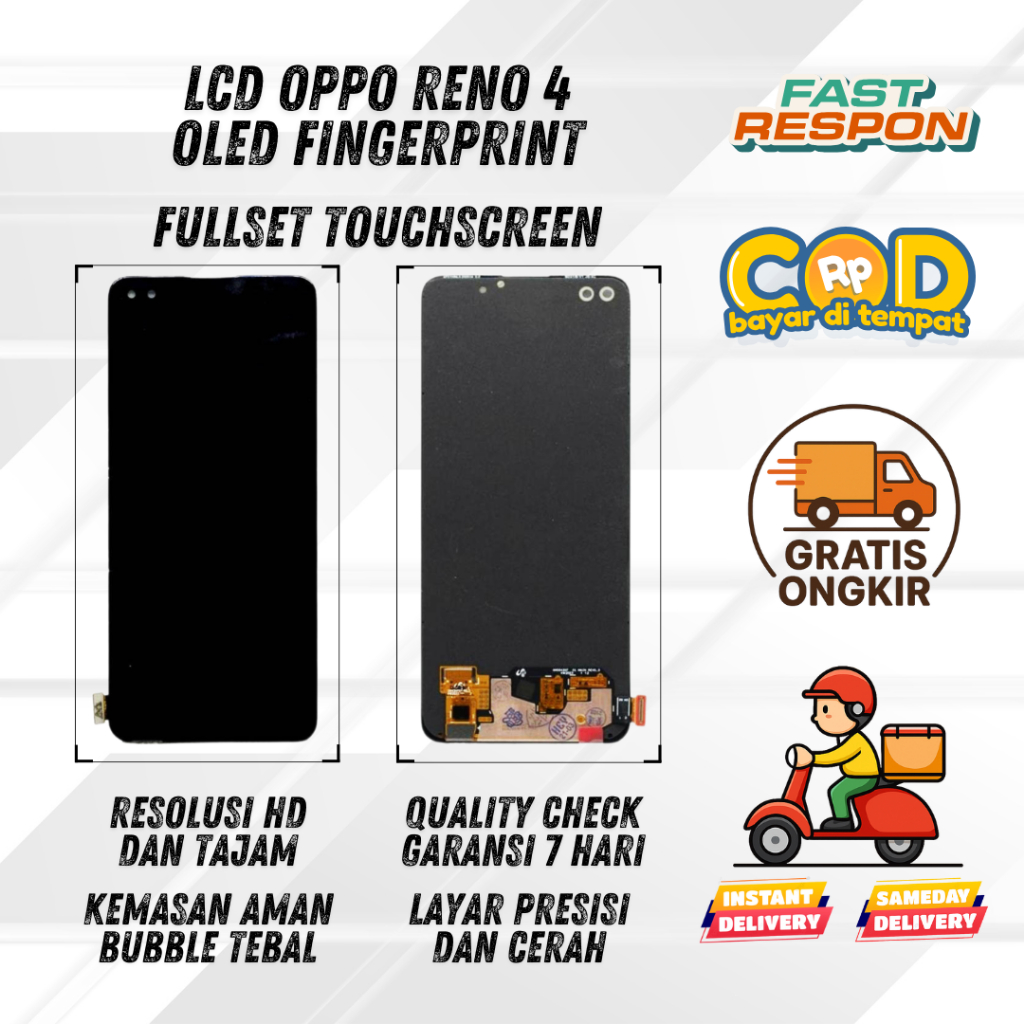 LCD RENO 4 / RENO 4F / 4 LITE OLED FINGERPRINT FULLSET TOUCHSCREEN COMPLETE