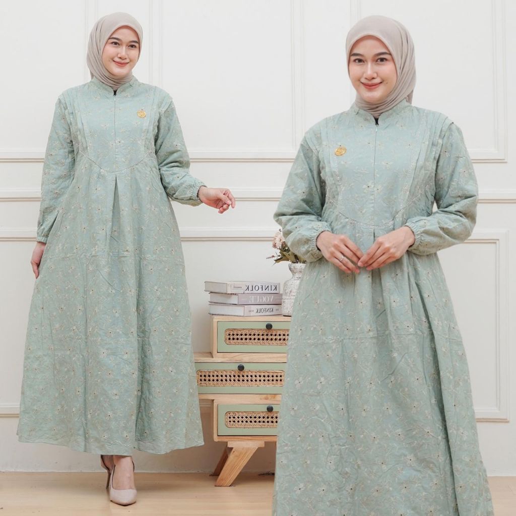 NOLA DRESS KATUN BOLONG / DRESS KATUN BORDIR BOLONG / DRESS LEBARAN / JF FASHION