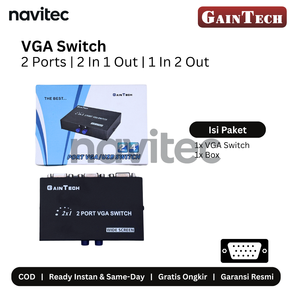 GainTech VGA Switch 2 Port (2 In 1 Out / 1 In 2 Out)